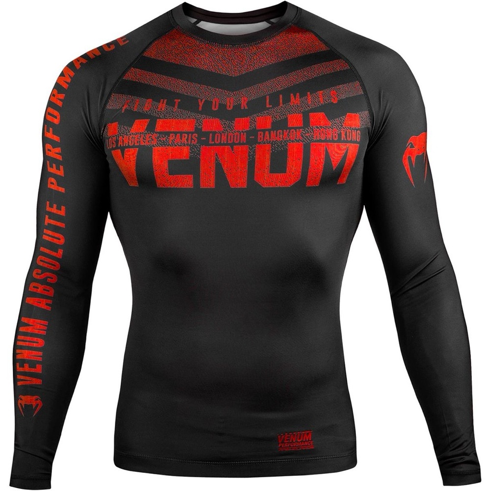 Venum Signature Long Sleeve Compression Rashguard in Black Red Size Large